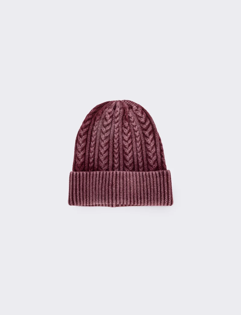 Cappello delavè treccia risvolto costine - Bordeaux