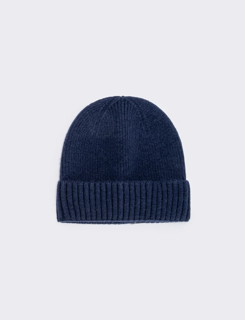 Cappello basic in maglia con risvolto - Blu