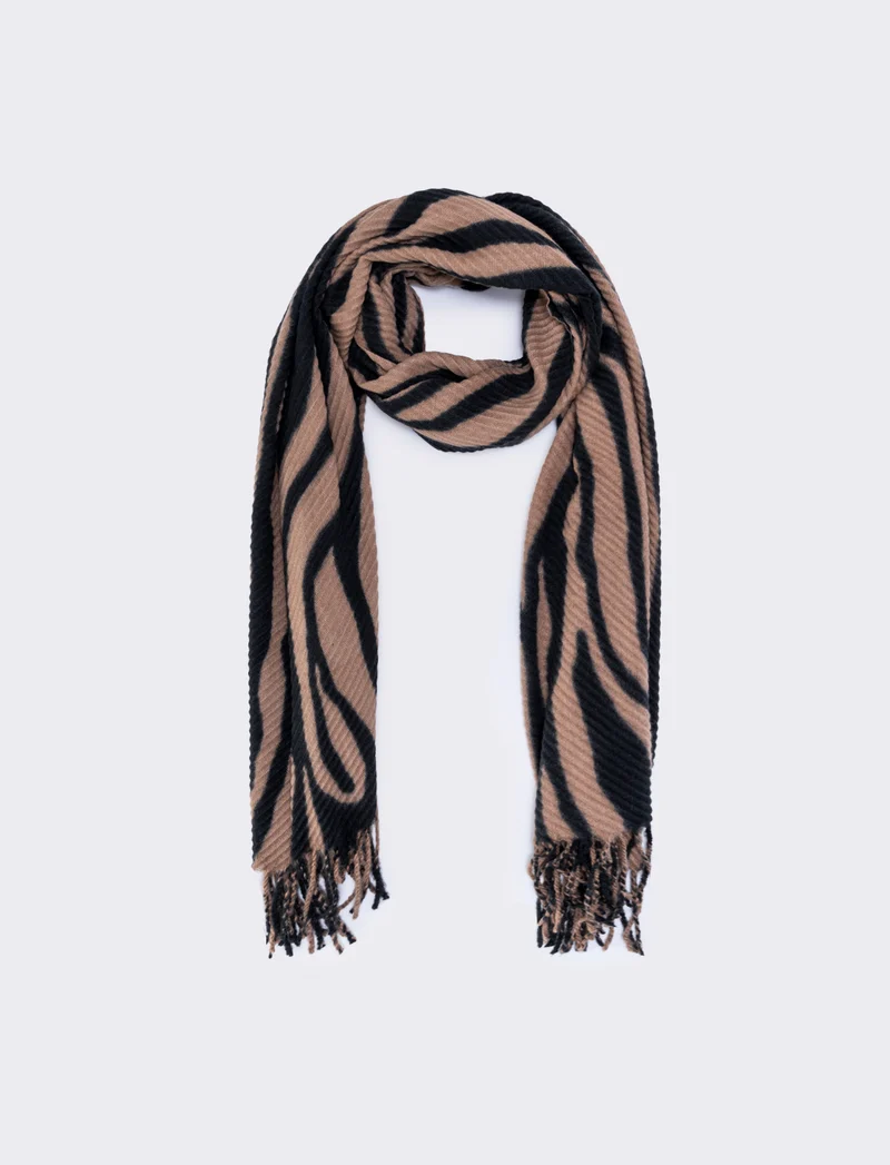 Sciarpa plissettata con frange animalier - Zebrato