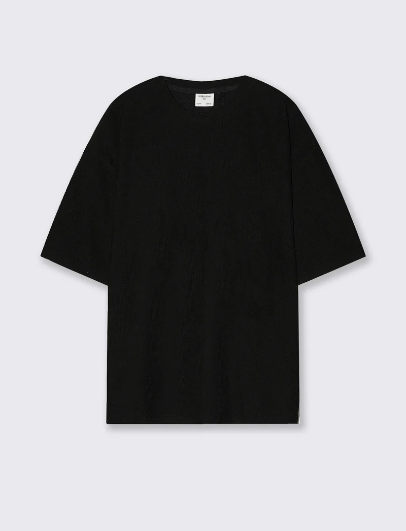 T-shirt Boxy Fit Effetto Maglia Coerente - Nero
