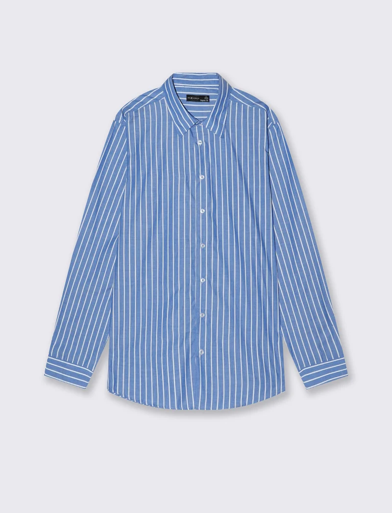 Camicia a righe regular fit in cotone - Celeste