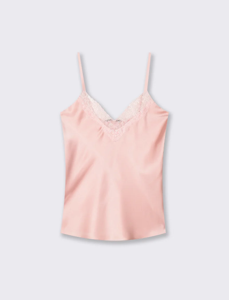 Top con bretelle regolabili e pizzo - Rosa polvere
