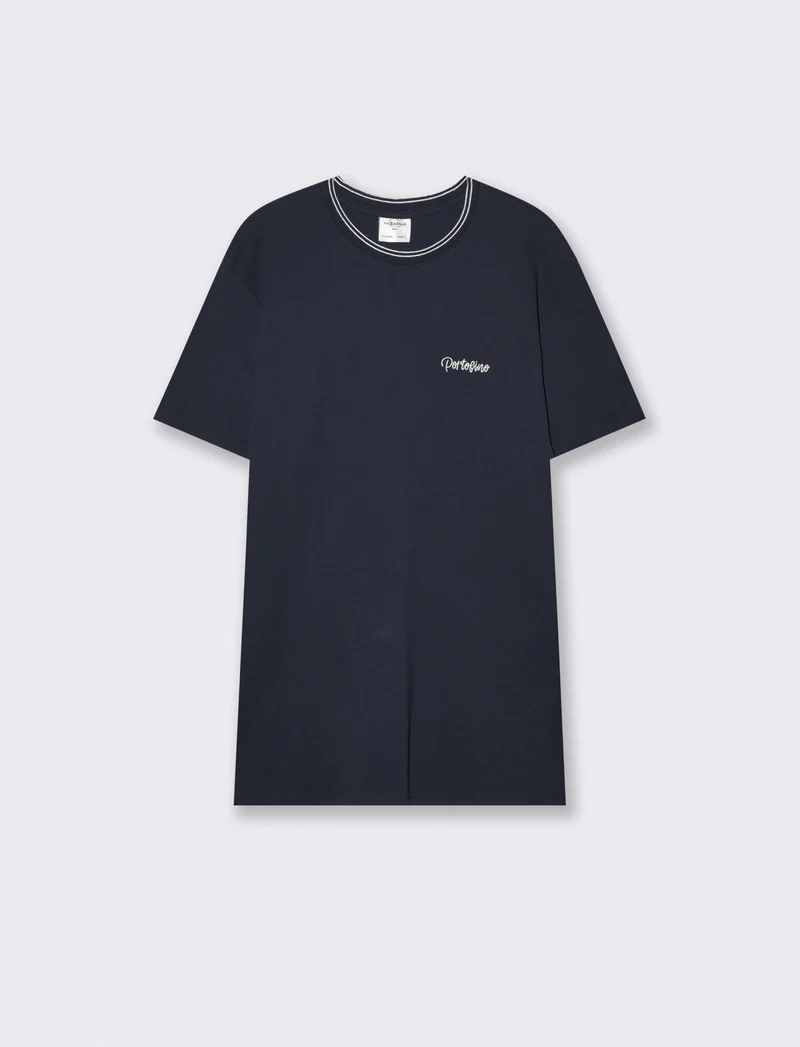 T-shirt cotone mercerizzato con contrasti - Blu
