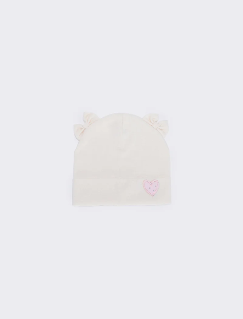 Cappello cuffia leggero con fiocchetti - Bianco panna