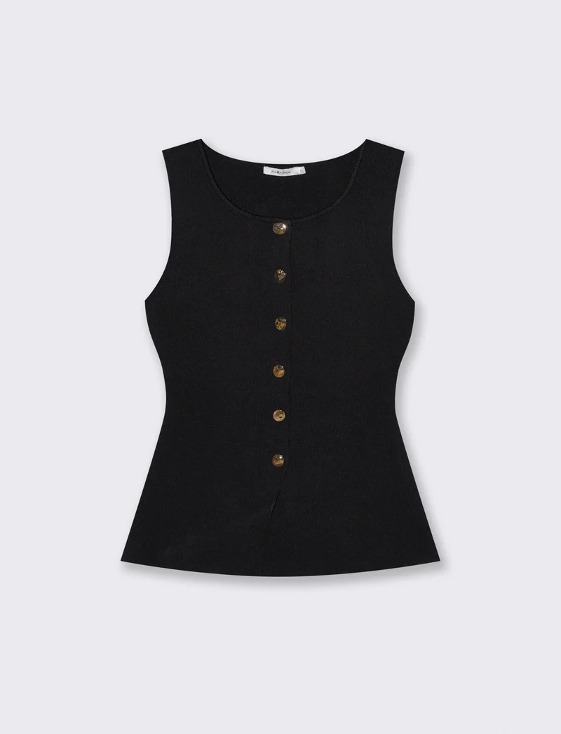 Gilet in maglia con bottoni - Nero