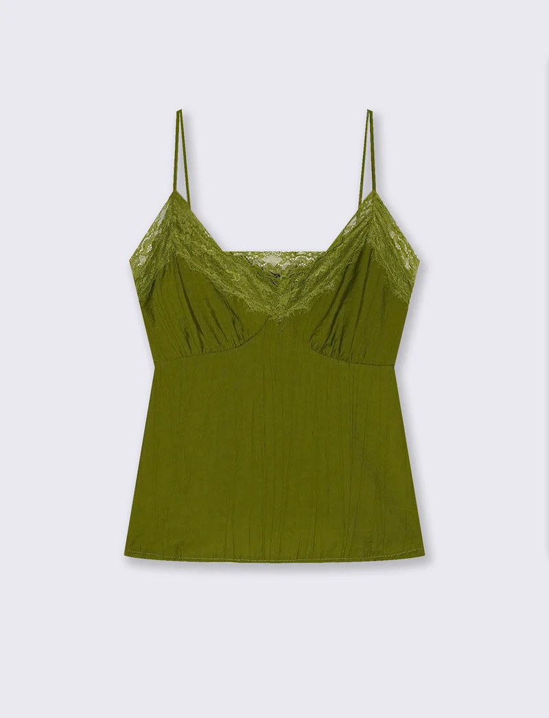 Top con Bretelle Sottili e Pizzo - Verde