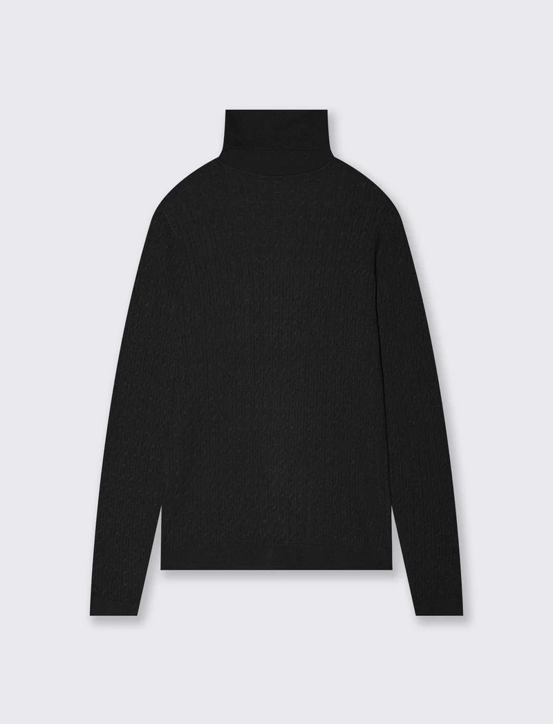 Maglia a trecce con collo alto - Nero