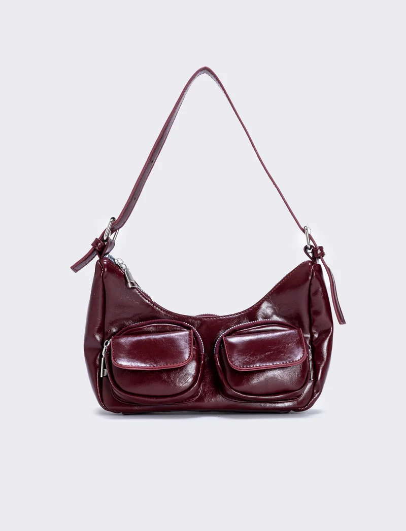 Borsa a spalla con tasche avanti - Bordeaux