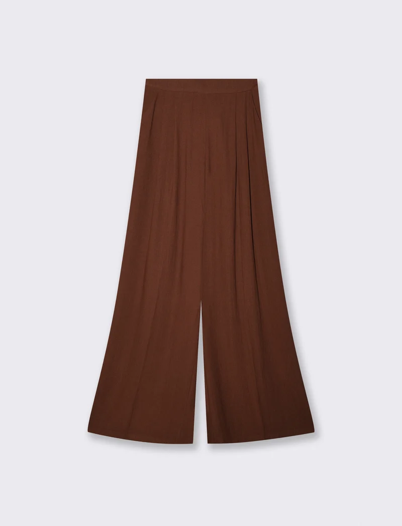 Pantalone a vita alta con elastico largo - Marrone cioccolato