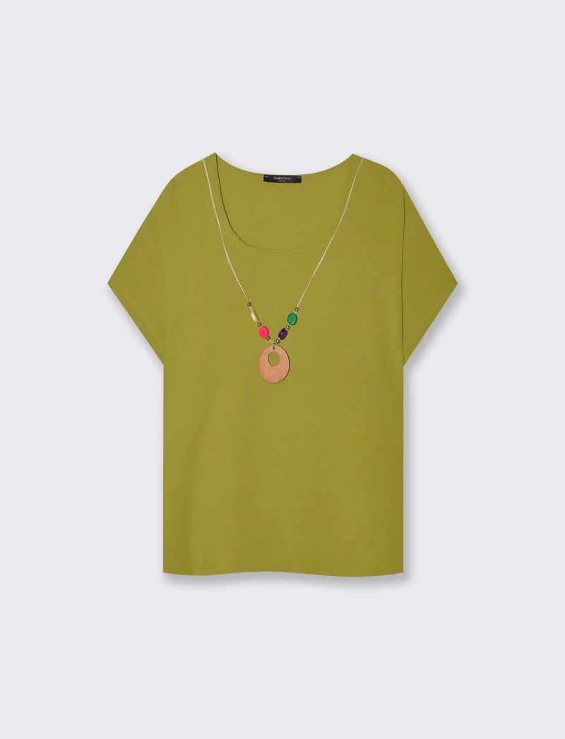 Blusa T con manica e scollo rotondo - Verde pistacchio