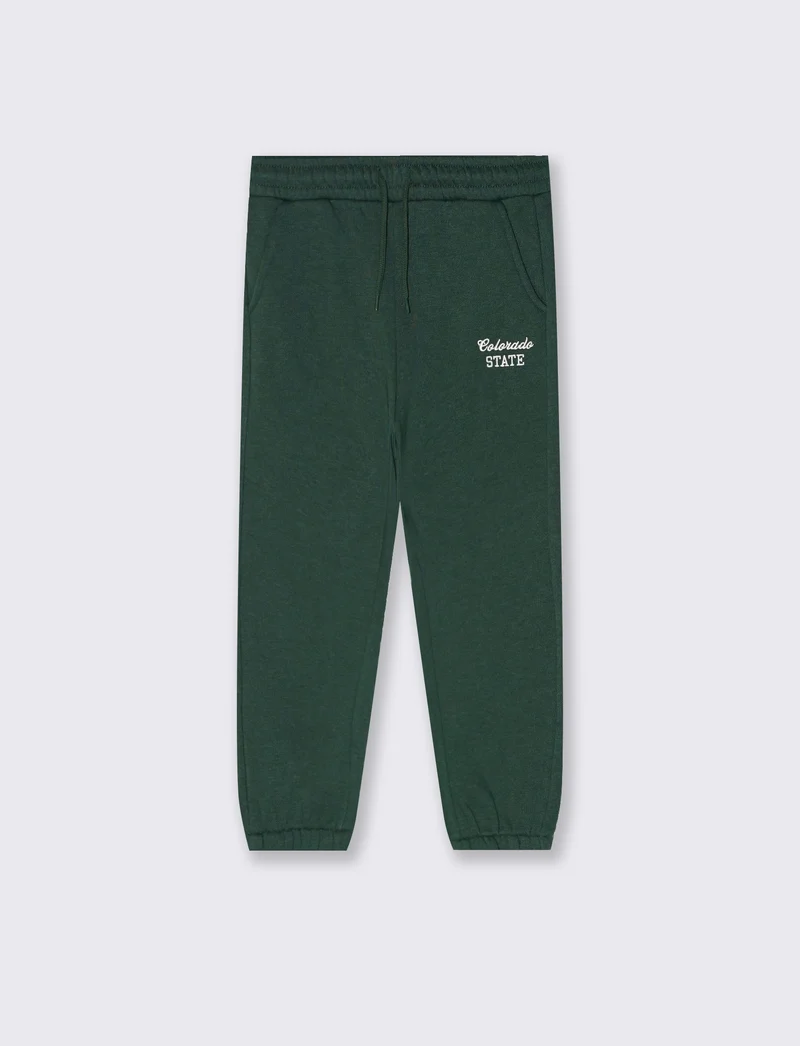 Jogger college con ricamo e tasche - Verde abete