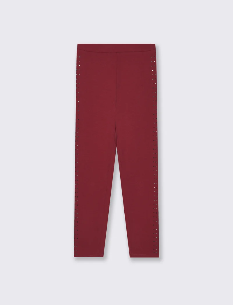 Leggings in interlock con borchie laterali - Bordeaux
