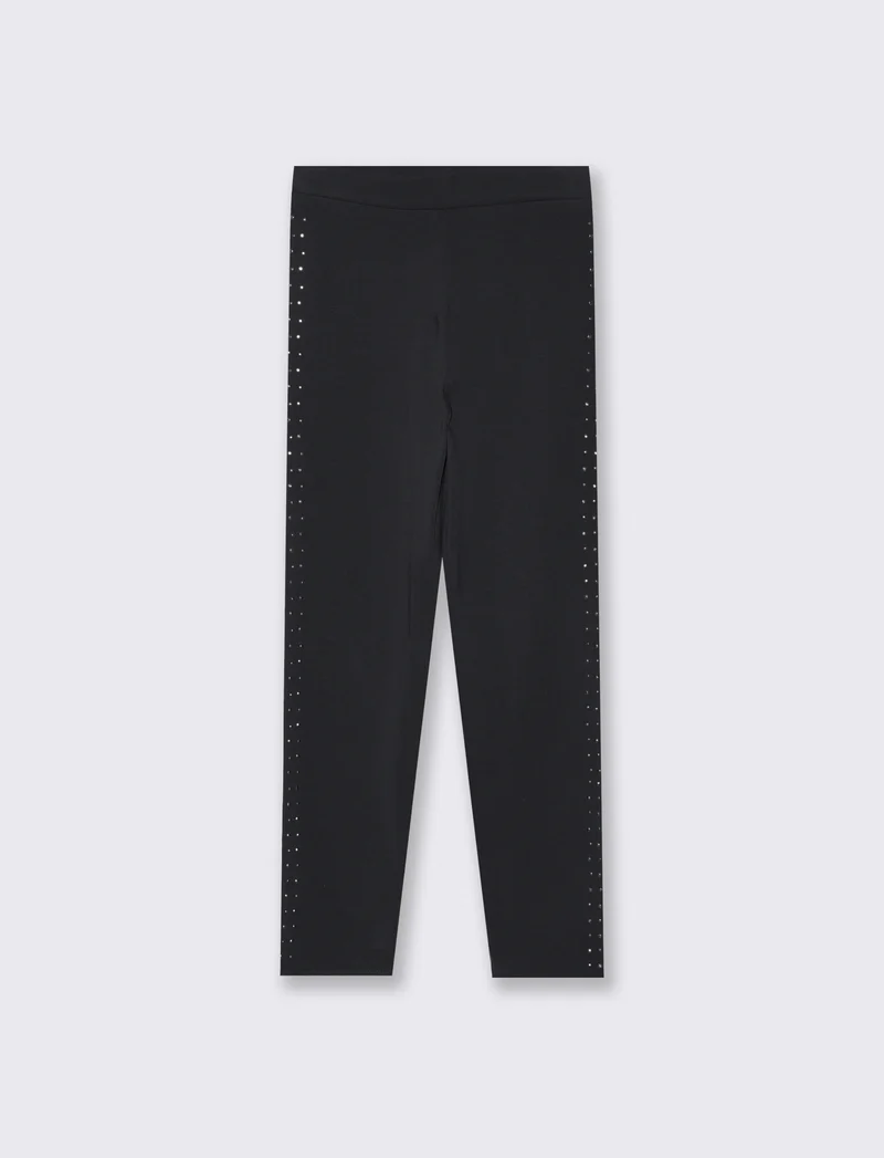 Leggings in interlock con borchie laterali - Nero