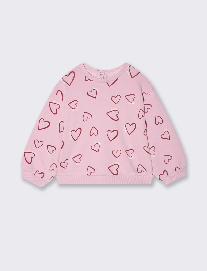 Felpa basica con stampa e maniche lunghe - Rosa polvere
