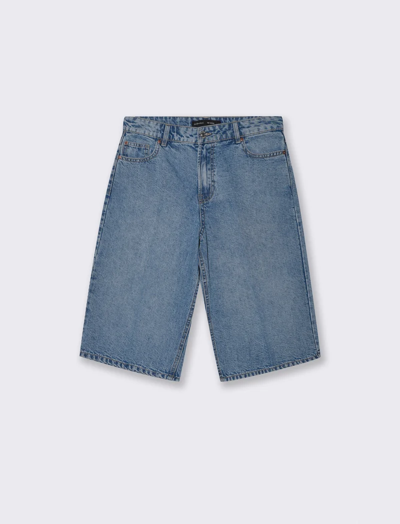 Bermuda denim wide leg vita media - Denim
