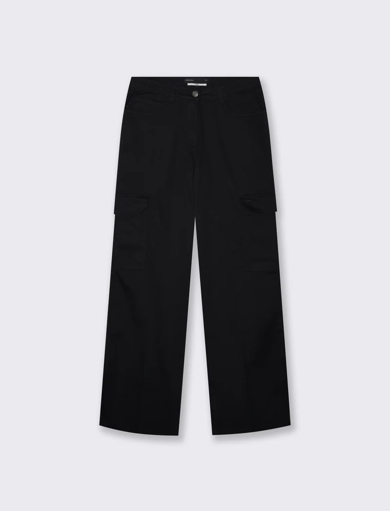 Cargo straight leg high waist con tasche - Nero