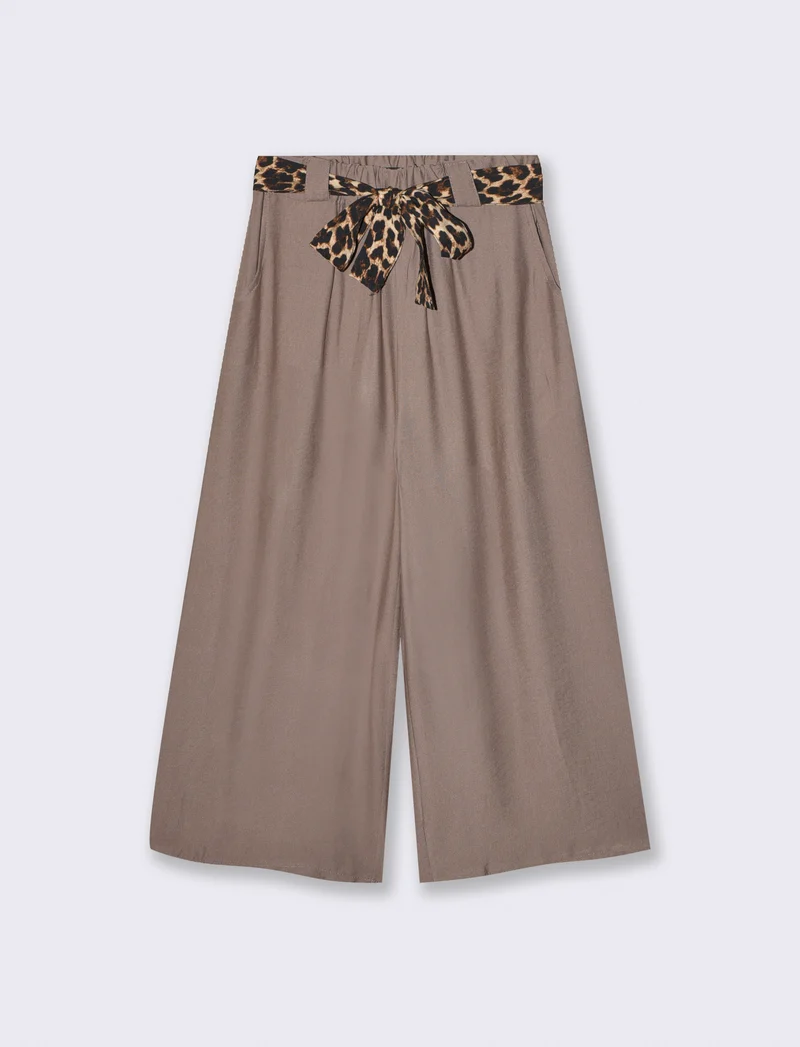 Pantaloni ampi con elastico e cintura - Grigio fango
