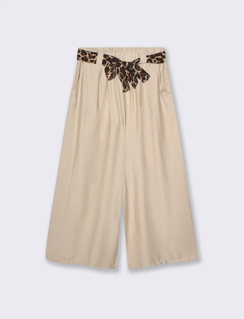 Pantaloni ampi con elastico e cintura - Sabbia