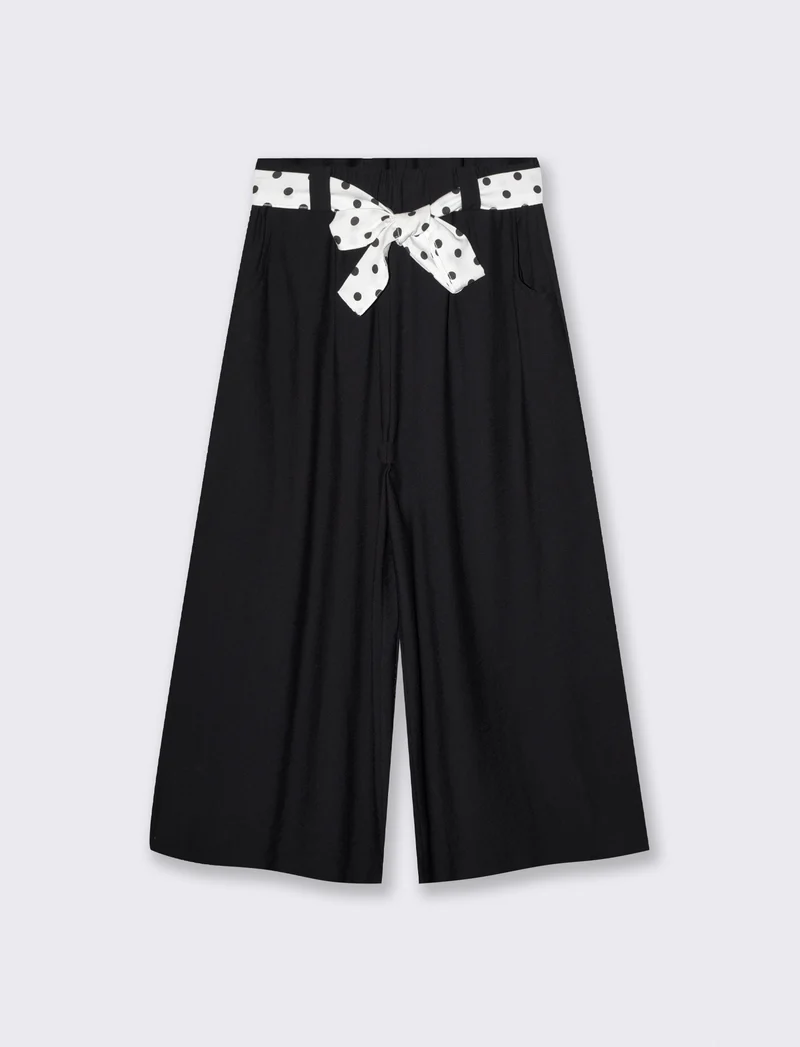 Pantaloni ampi con elastico e cintura - Nero