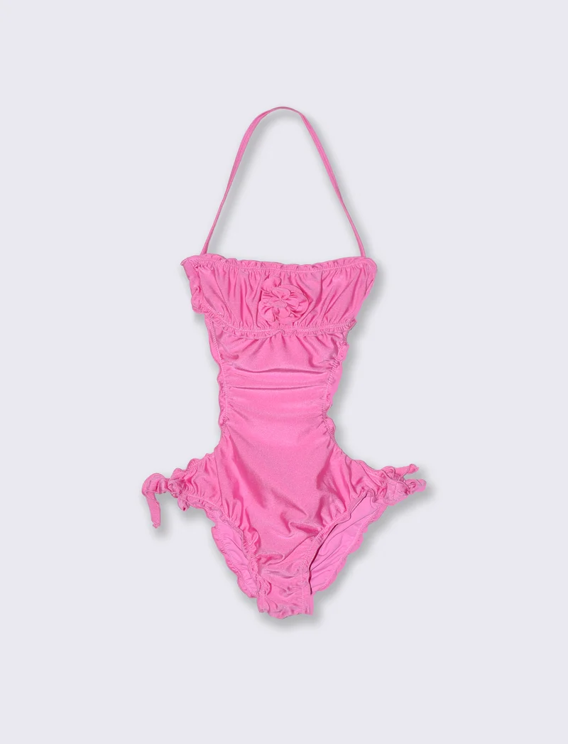 Costume intero fascia con fiore glamour - Fuxia