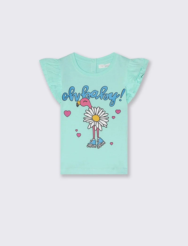 T-shirt girocollo con rouches eleganti - Verde acqua