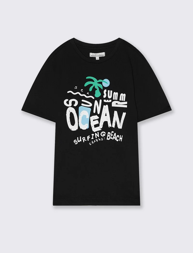 T-shirt mezza manica con stampa colorata - Nero