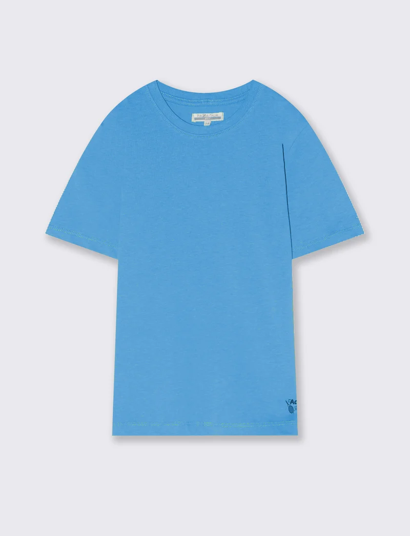 T-shirt mezza manica tinta unita con stampa - Azzurro