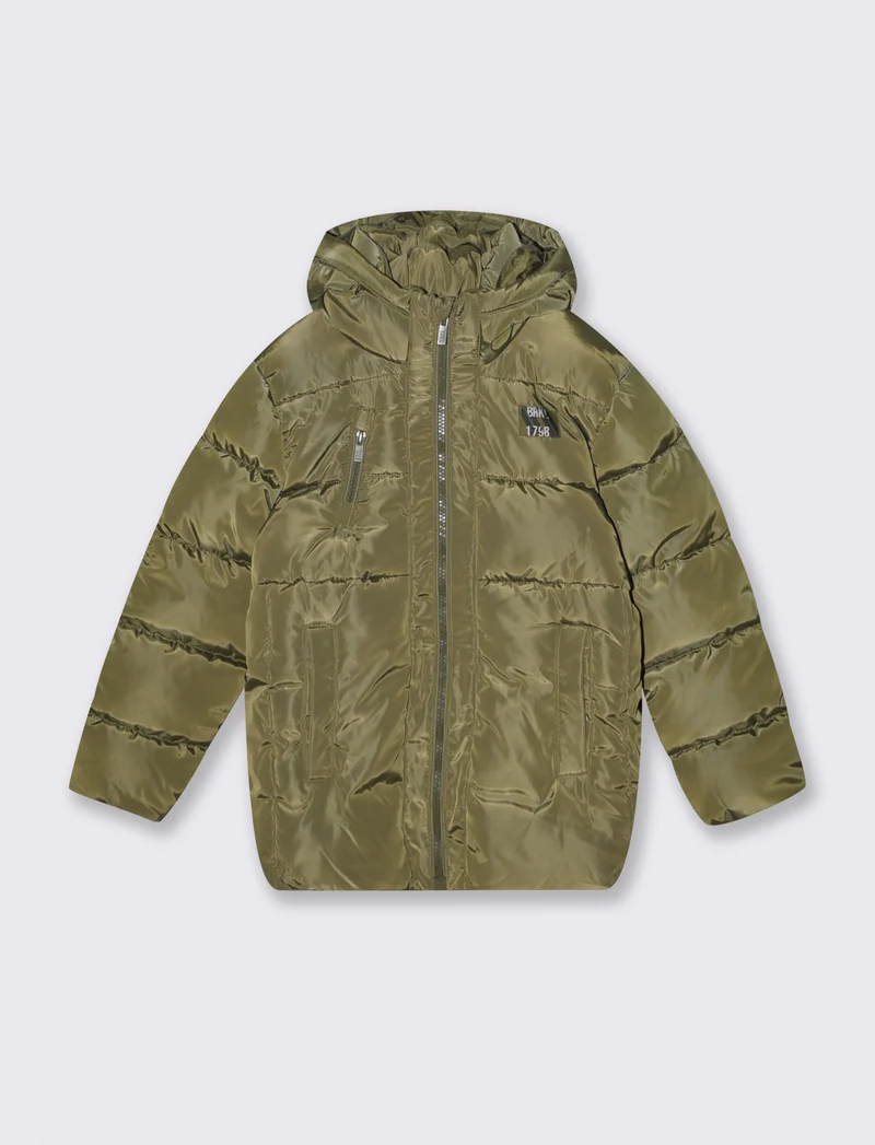 Giubbotto imbottito con cappuccio e tasca - Verde militare