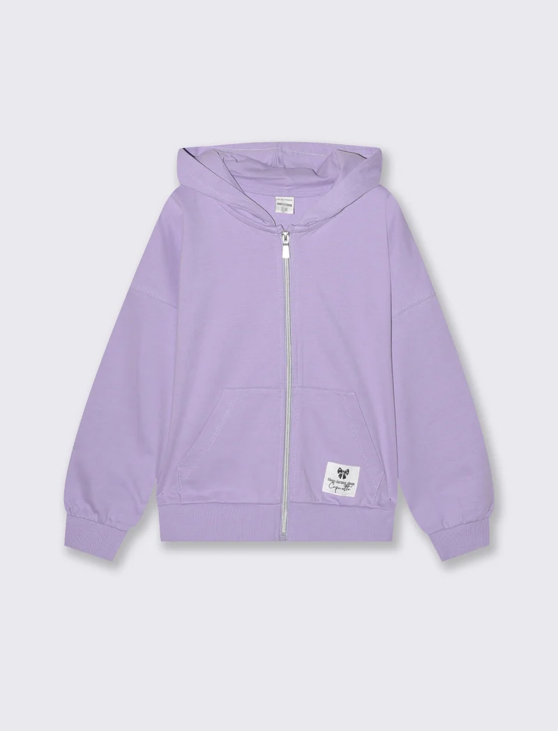 Felpa in french terry con zip e cappuccio - Lilla