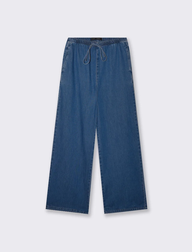 Pantalone jogger wide leg con tasche - Denim