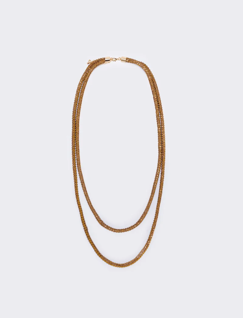 Collana tubolare con perle e strass - Marrone