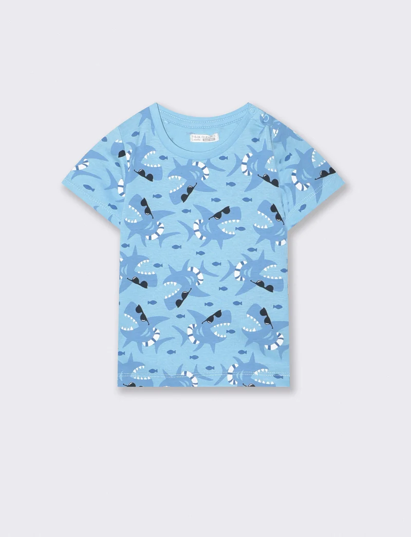 T shirt girocollo a fantasia casual - Azzurro