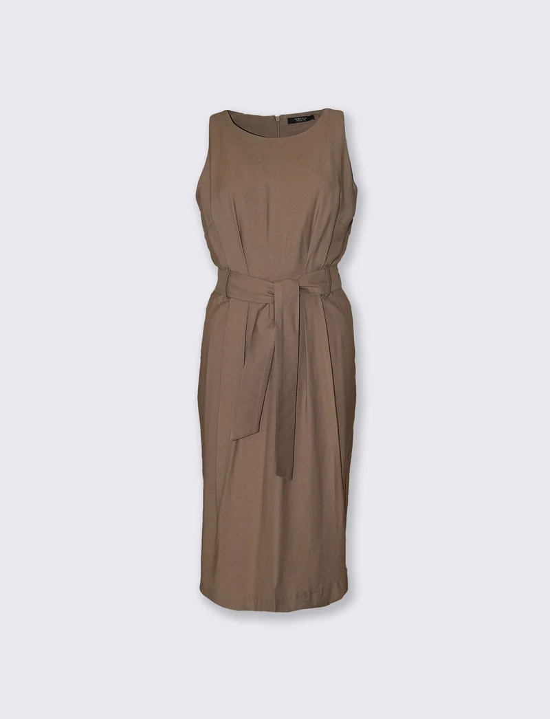 Abito midi halter con cintura in vita - Grigio fango