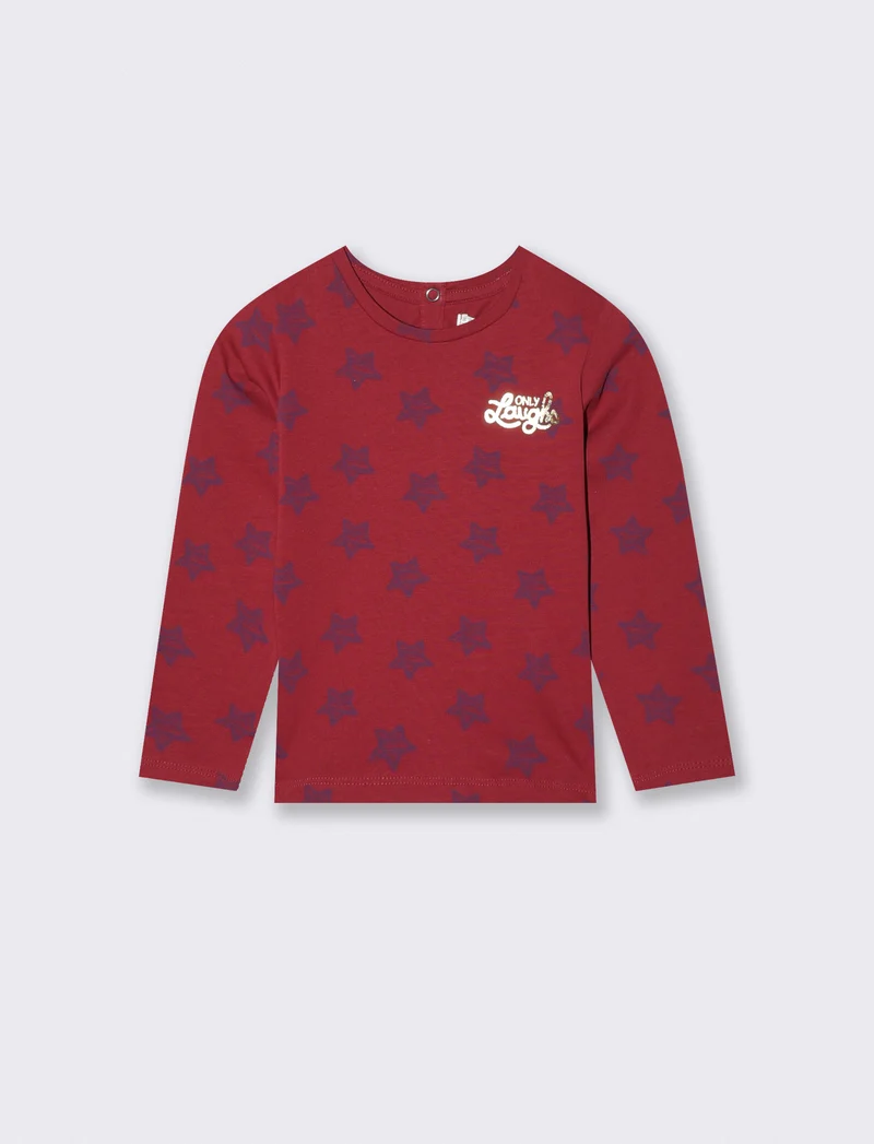 T-shirt fantasia girocollo manica lunga - Bordeaux