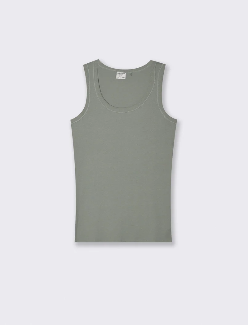 Canotta slim fit in cotone a coste - Verde salvia