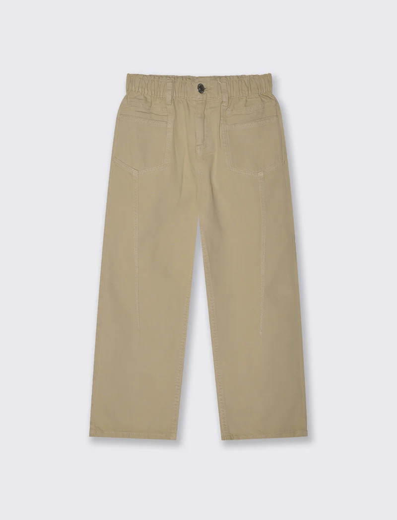 Pantaloni wide in cotone con tasche - Beige
