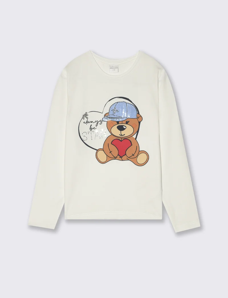 Tshirt da bambina orso - Bianco sporco