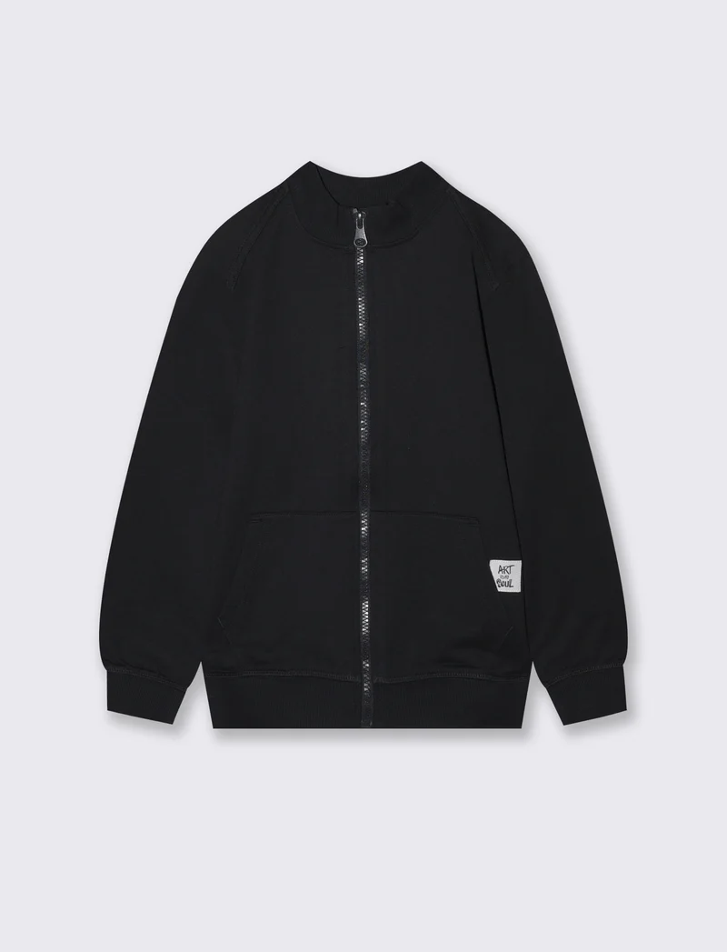 Felpa collo alto con zip e tascone - Nero