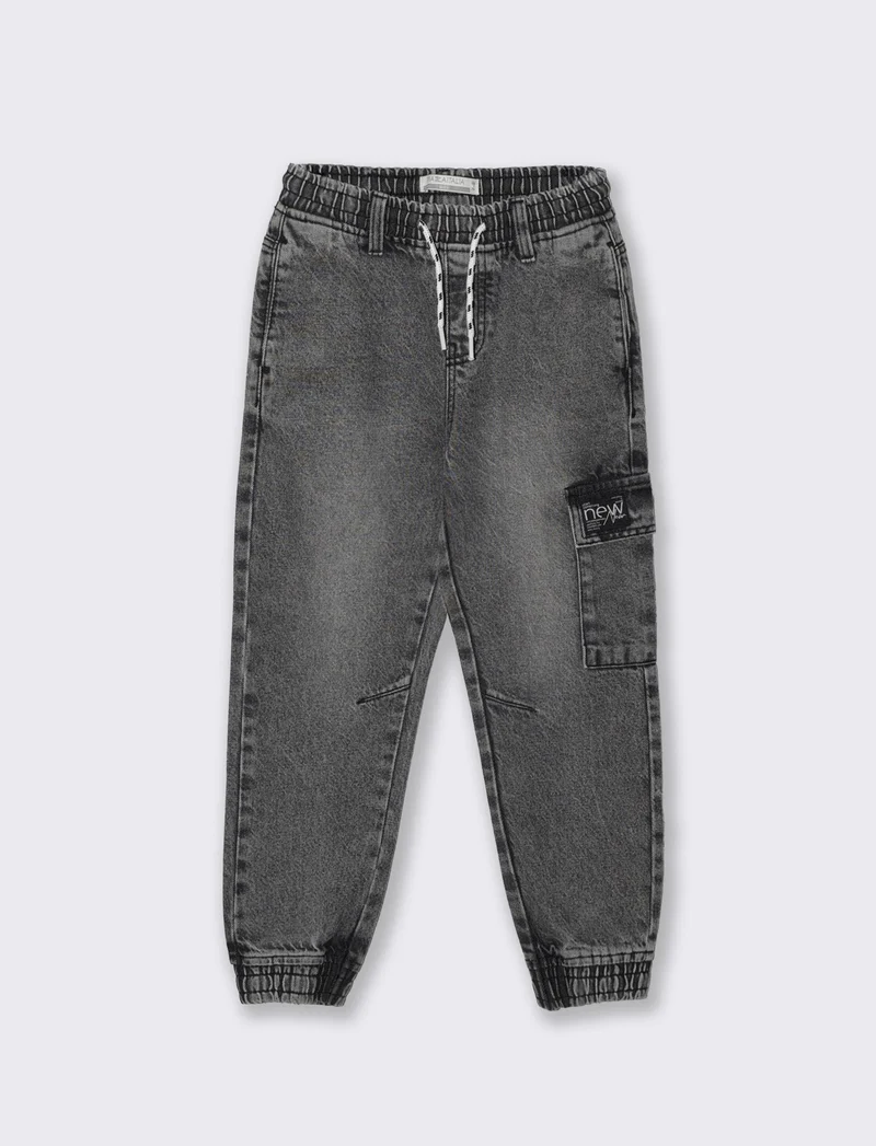 Jogging in denim con tasca laterale - Grigio