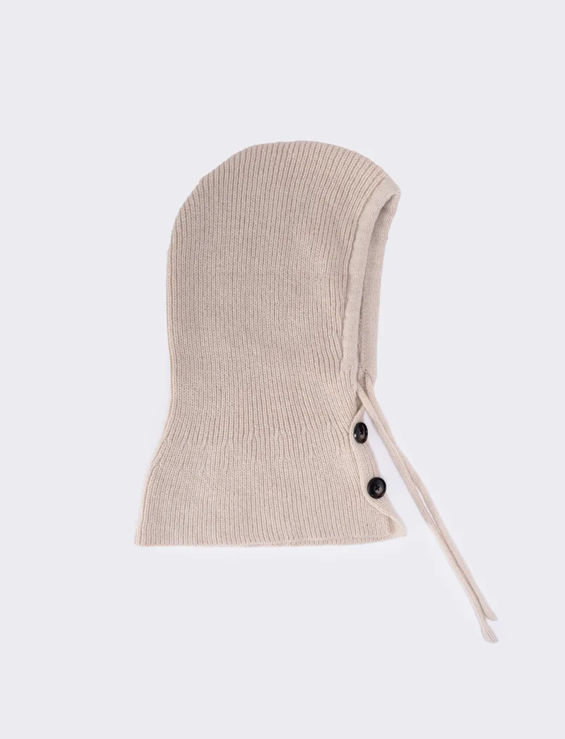 Balaclava in maglia con bottoni - Beige
