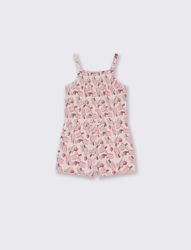 Tuta in jersey a fantasia con bretelline - Rosa