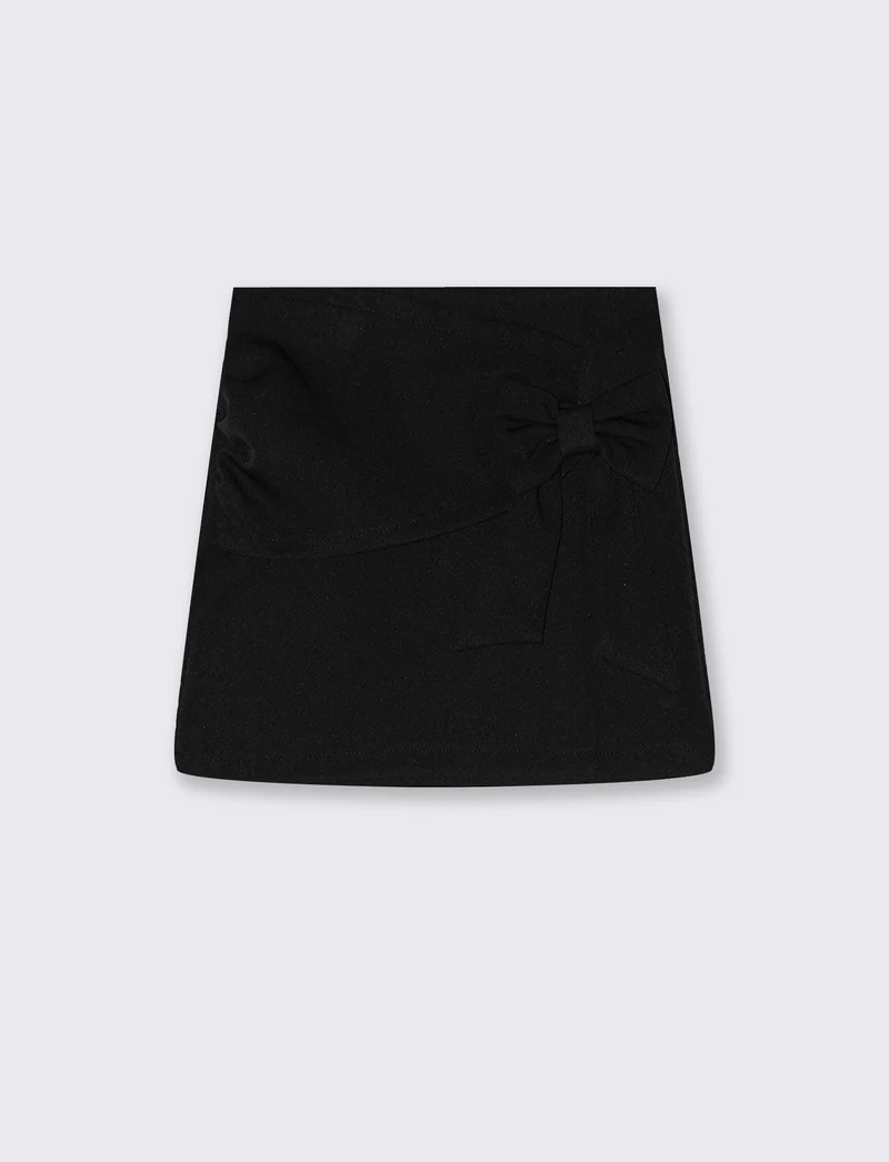 Gonna bambina con fiocco e fascia decorativa - Nero