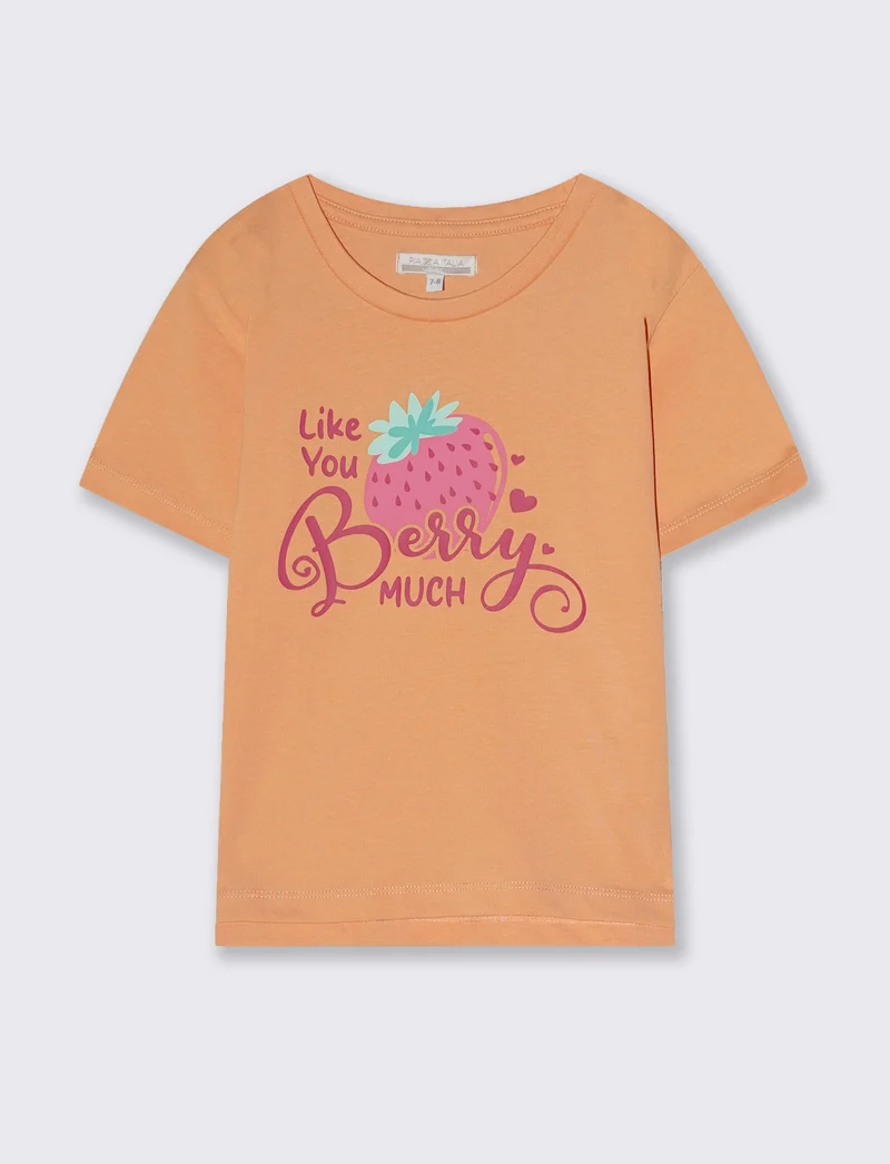 T-shirt bambina con stampa e spacchetti - Pesca