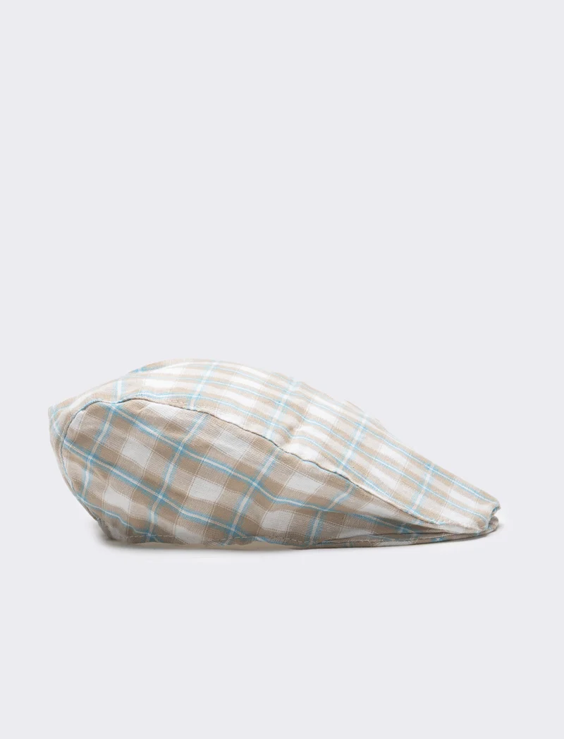 Cappello coppola neonato quadri - Beige
