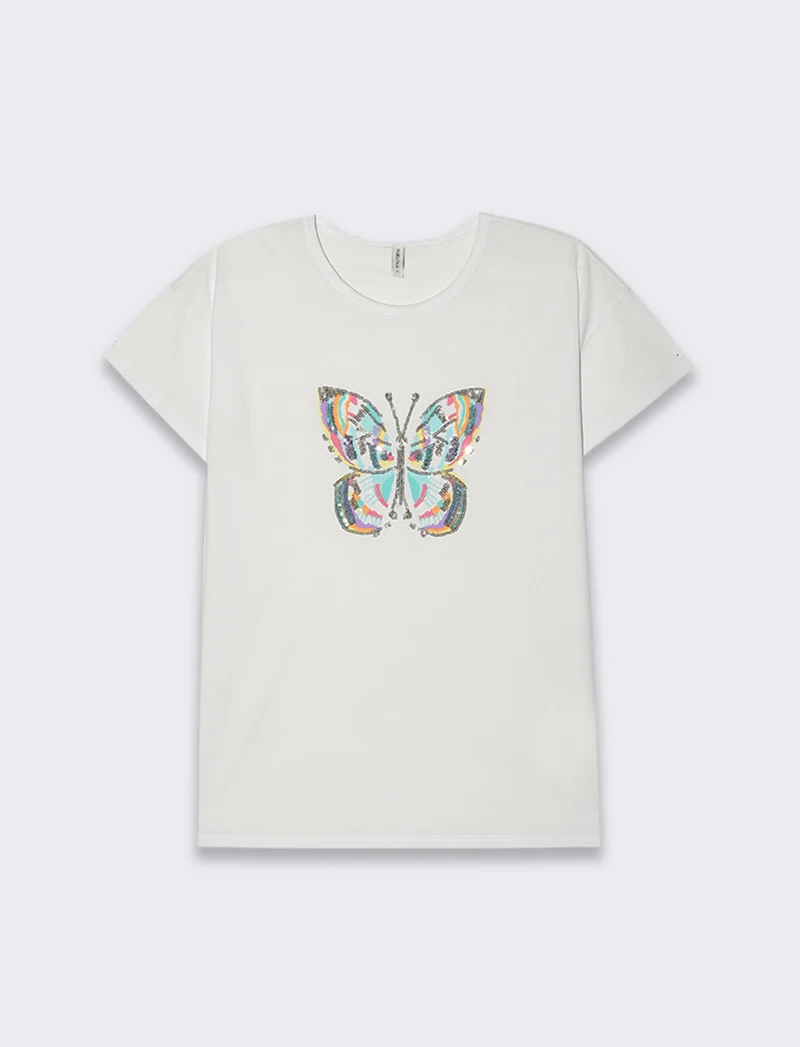 T-shirt con stampa e paillettes da donna - var 2