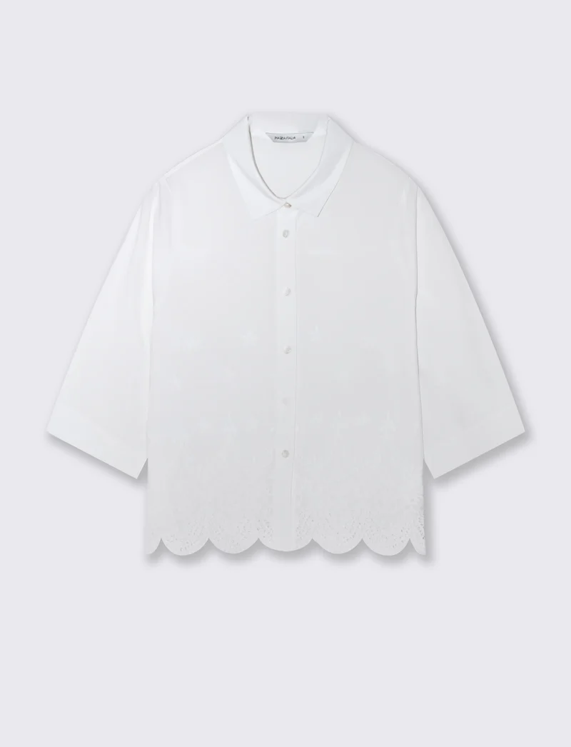 Camicia in Cotone a Manica Tre Quarti - Bianco