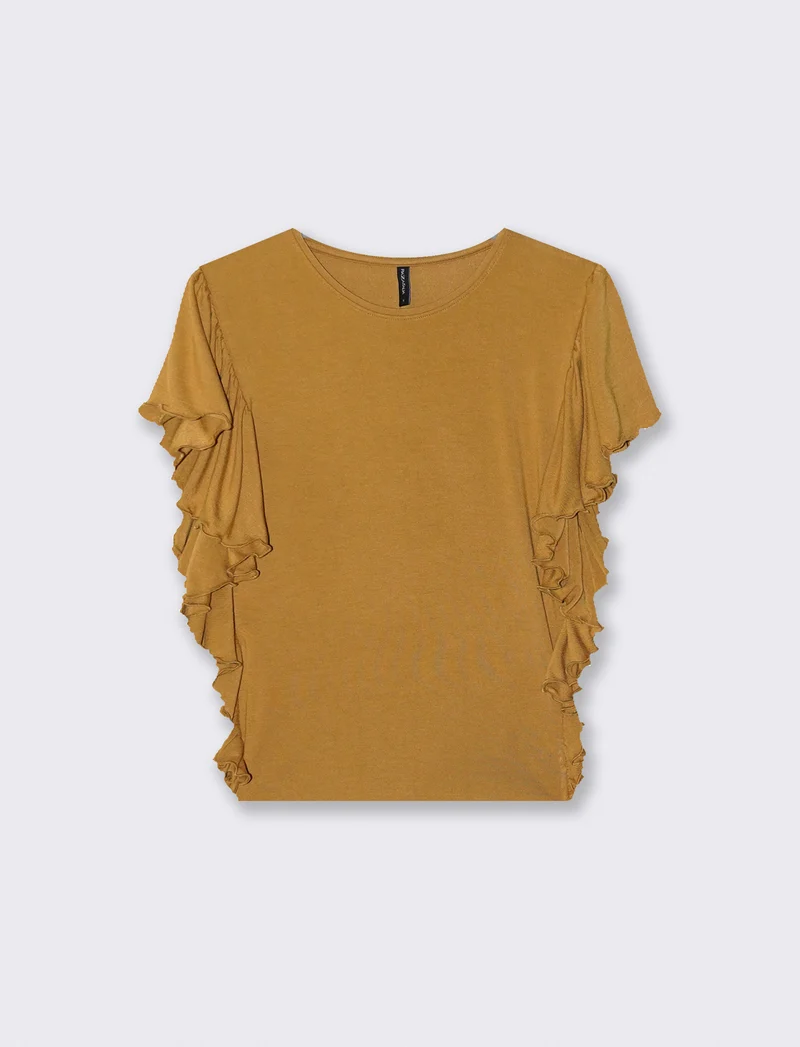 T-Shirt con Volant Laterali - Senape