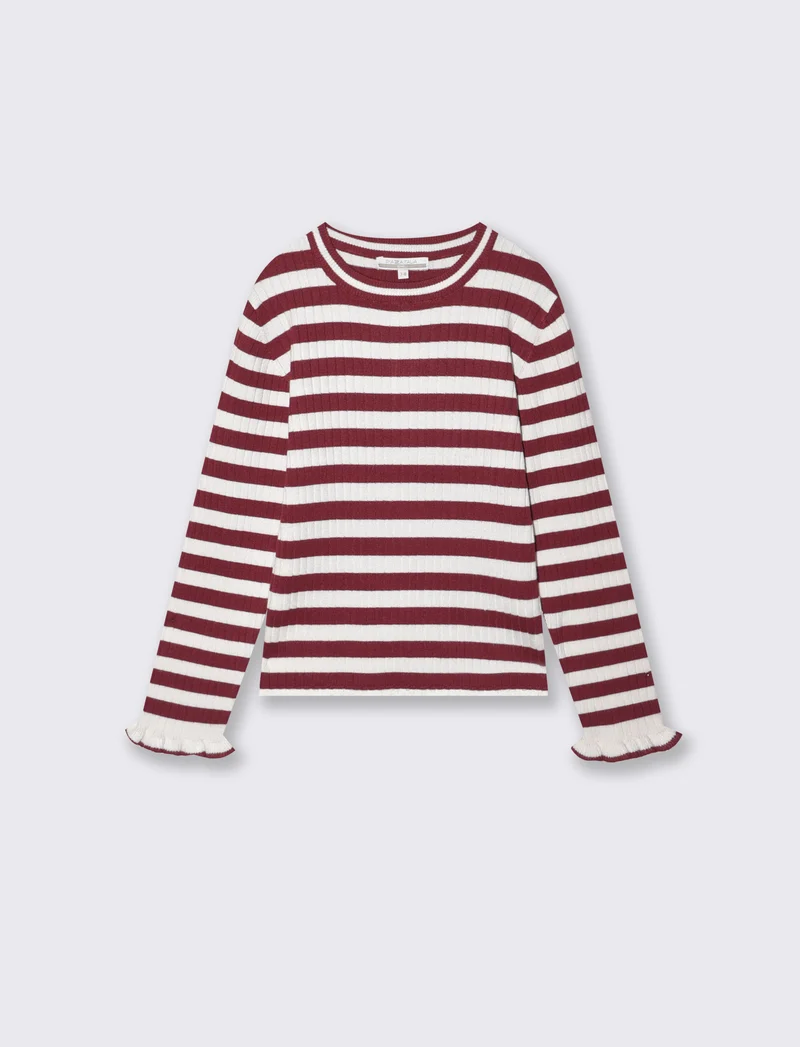 Maglioncino girocollo rigato leggero - Bordeaux