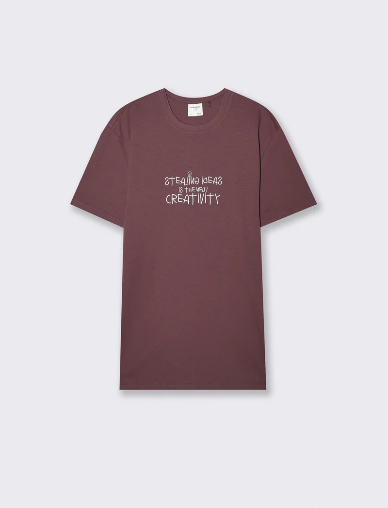 T-shirt girocollo in cotone regular fit - Bordeaux