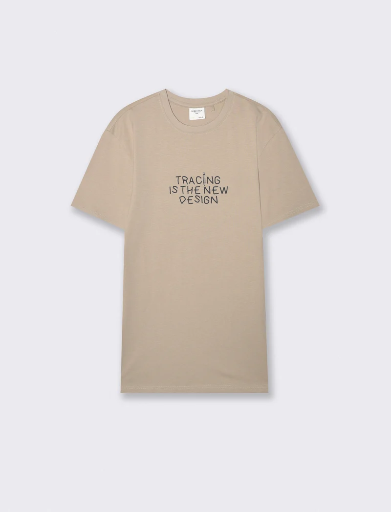 T-shirt girocollo in cotone regular fit - Beige
